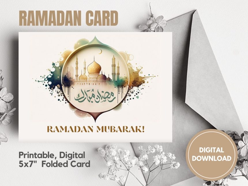 Ramadan Card Digital Download Printable Ramadan Mubarak Greeting Card