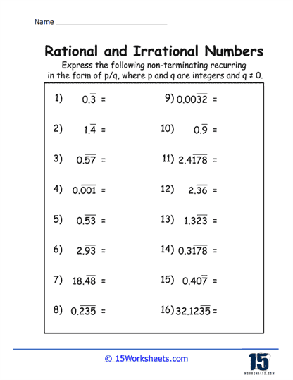 rational vs irrational numbers worksheet