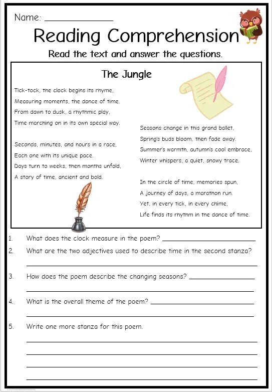 Reading Comprehension Worksheets For Grade 4 Worksheets Library