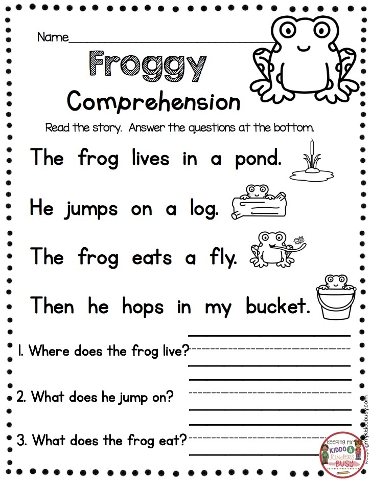 reading comprehension kindergarten worksheets