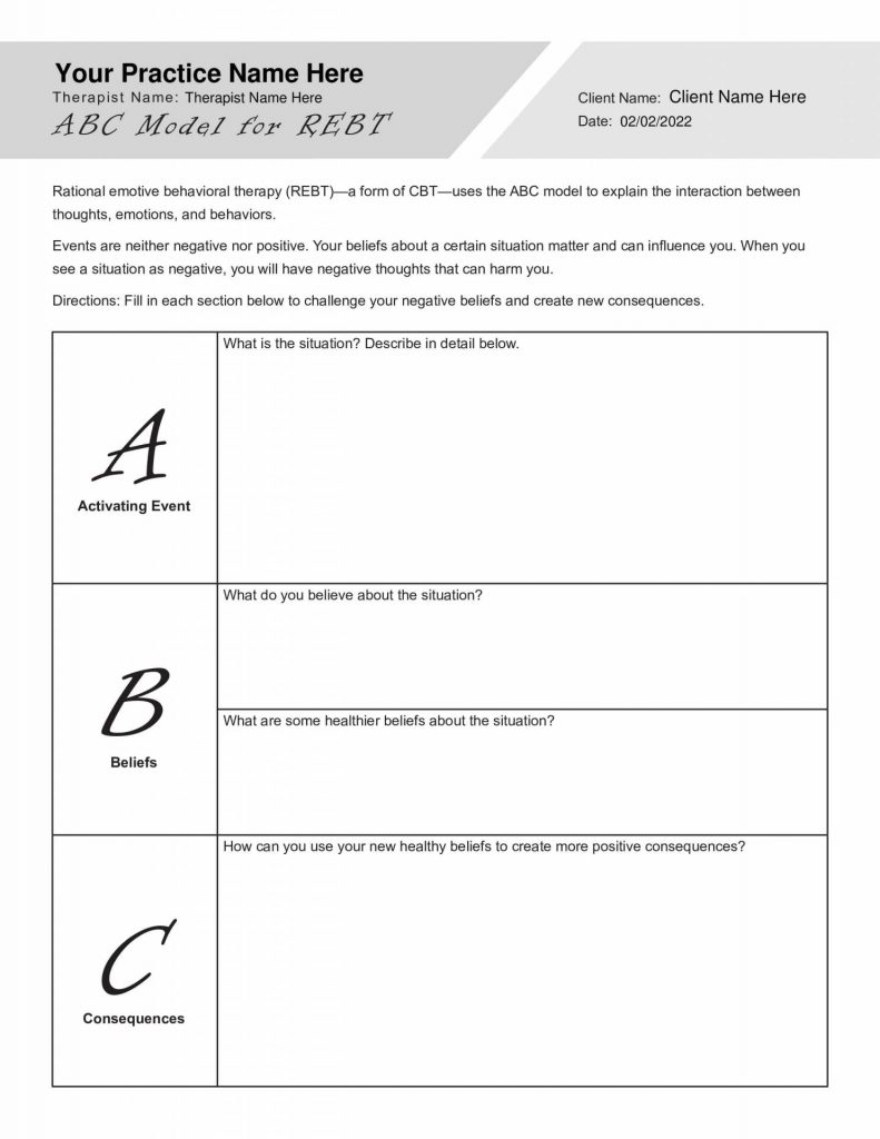 REBT ABCDEF Worksheet Editable Fillable Printable PDF Worksheets