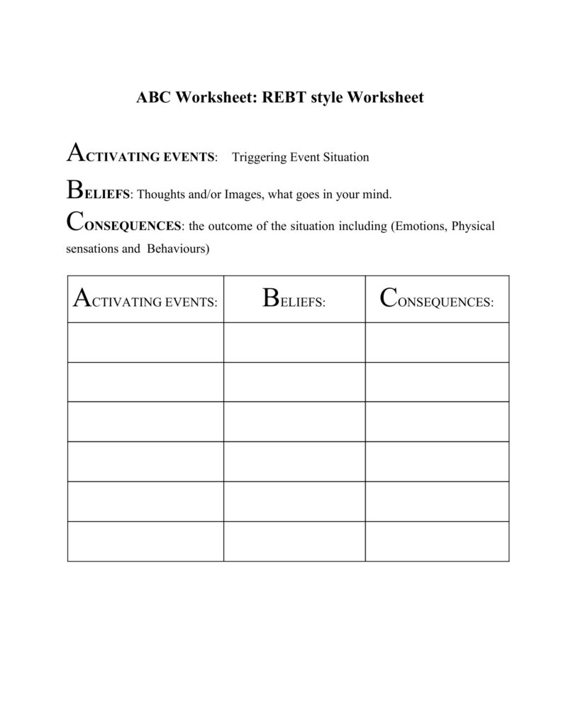 Rebt Therapy Worksheets Coping Skills Worksheets