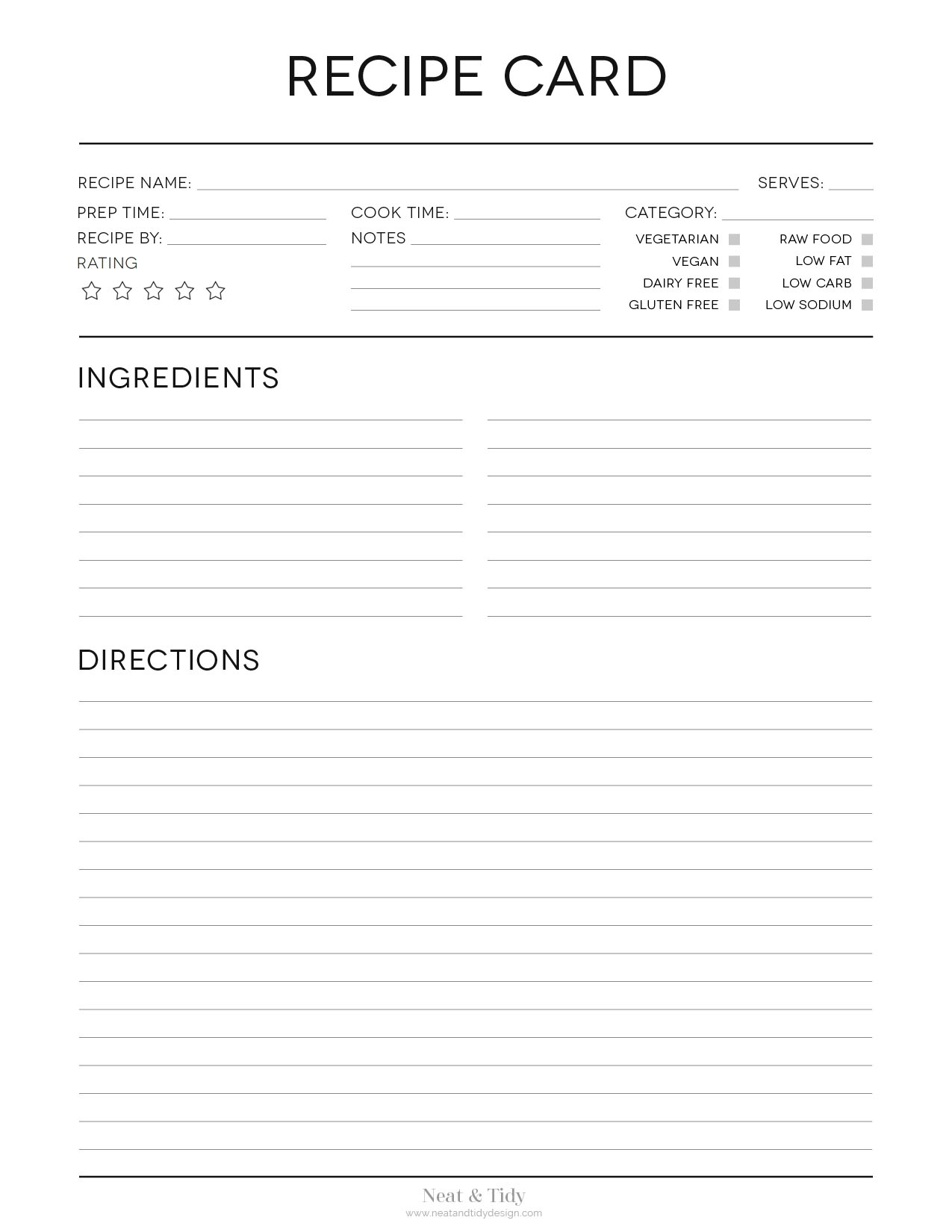 printable recipe cards black and white