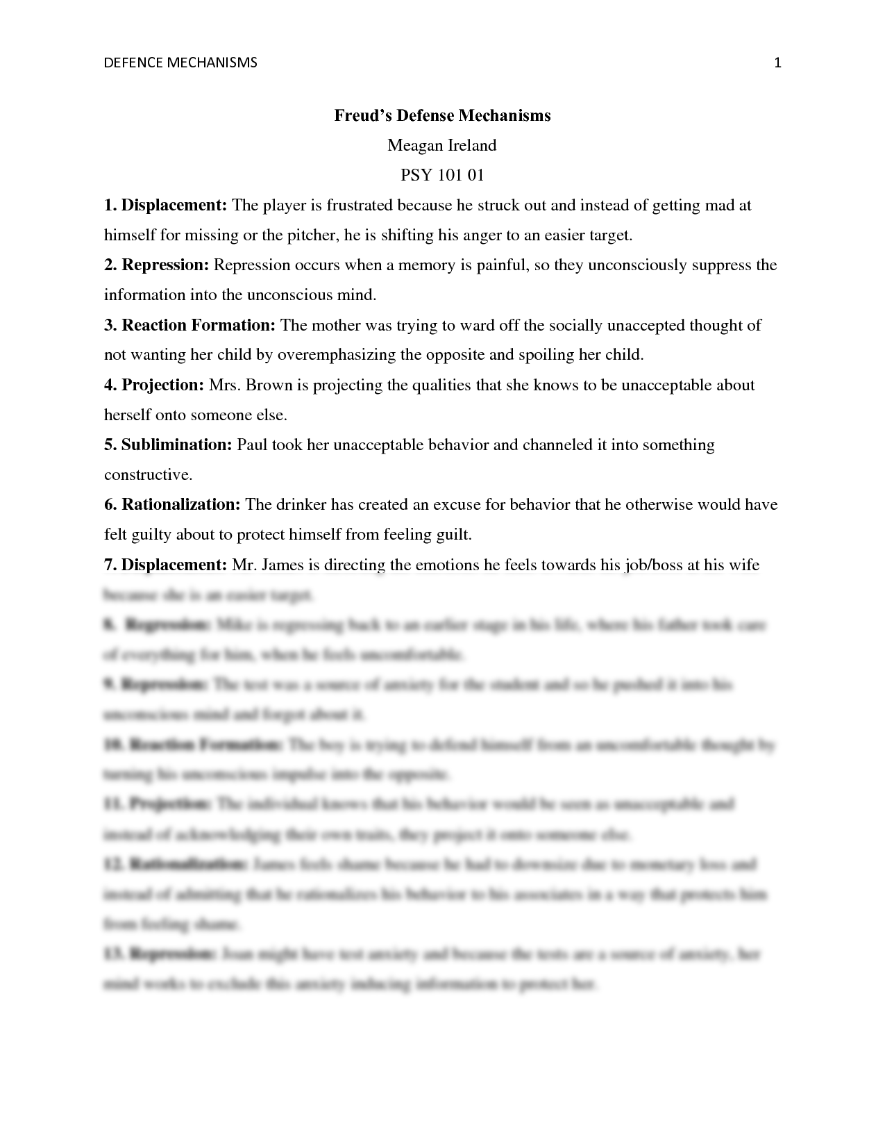 Recognizing Defence Mechanisms School Counselor Handout Psychology