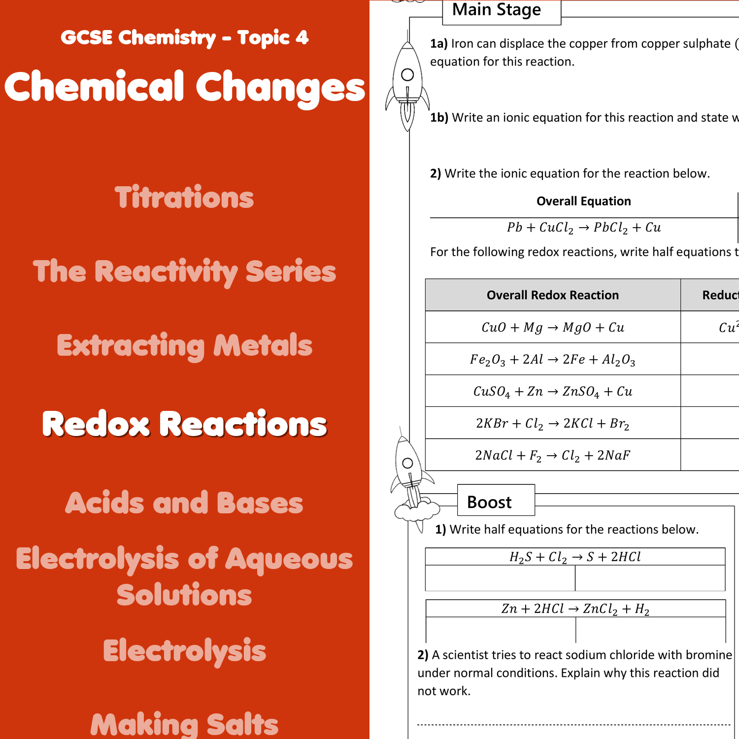 Redox Reactions Home Learning Worksheet GCSE Worksheets Library