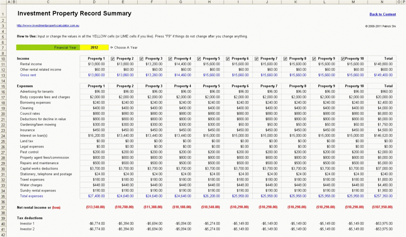 Rental Income And Expense Worksheet Excel