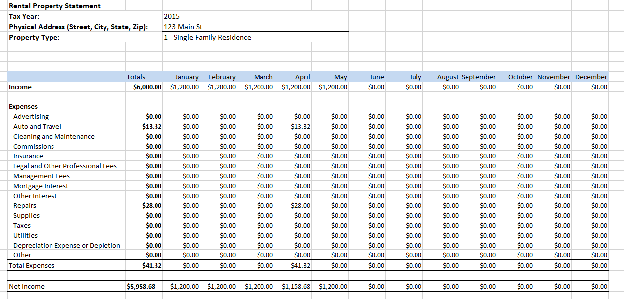 rental income and expense worksheet excel