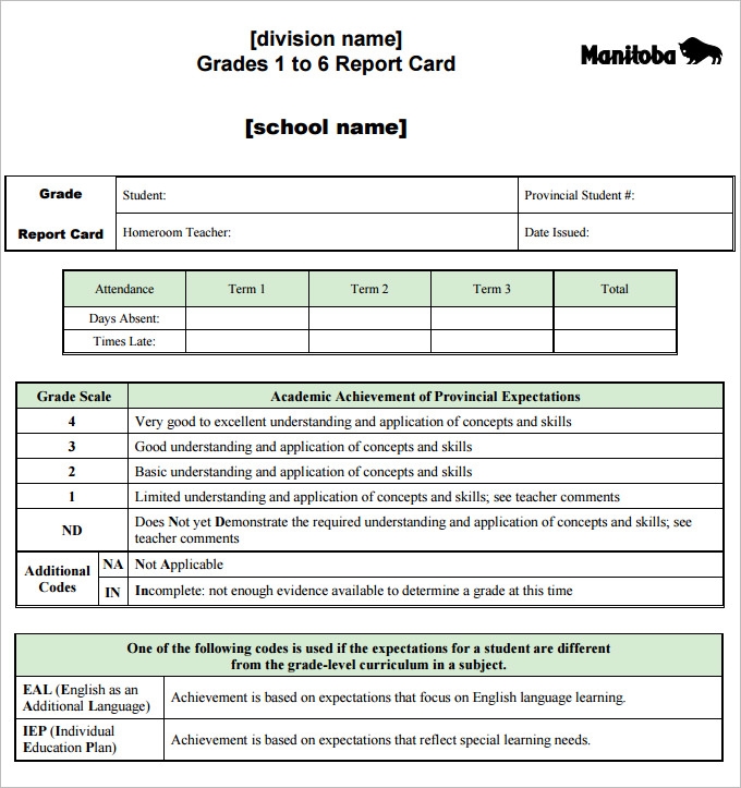 printable report card template pdf