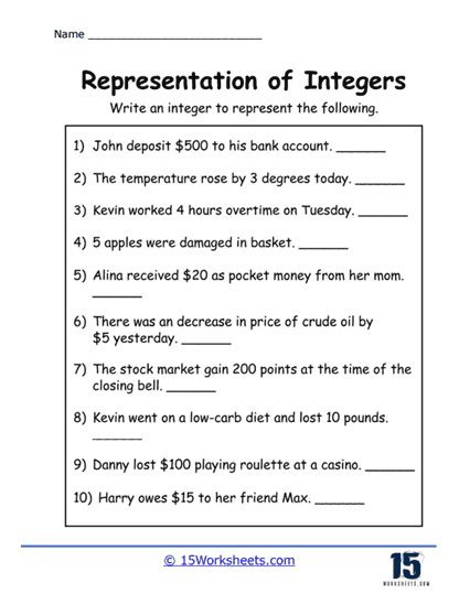 integers worksheet pdf