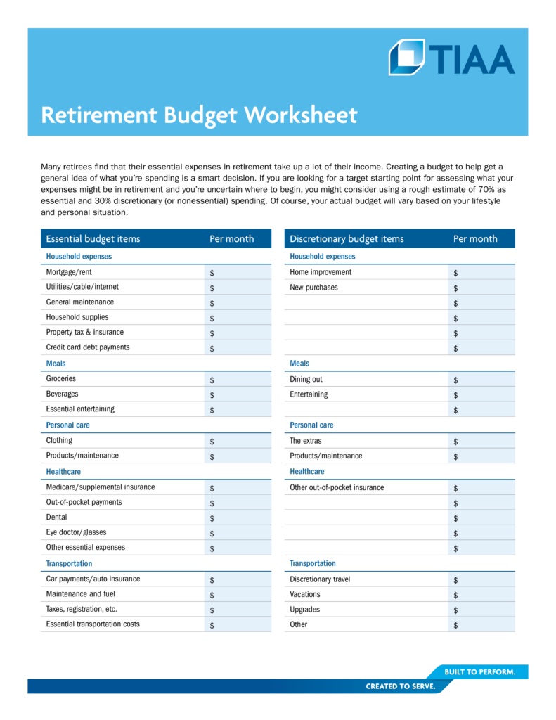 free printable retirement budget worksheet pdf