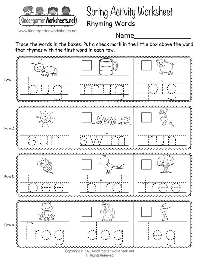 Rhyming Words Worksheets For Kindergarten Kindergarten Worksheets