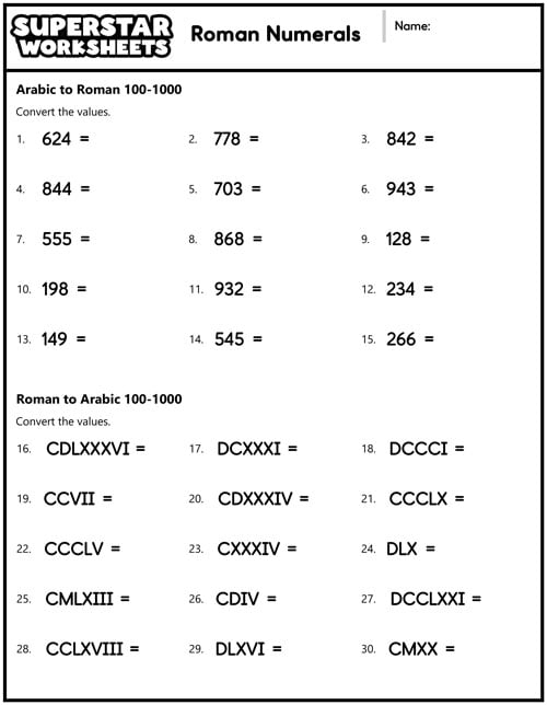 Roman Numerals Worksheets Superstar Worksheets Worksheets Library