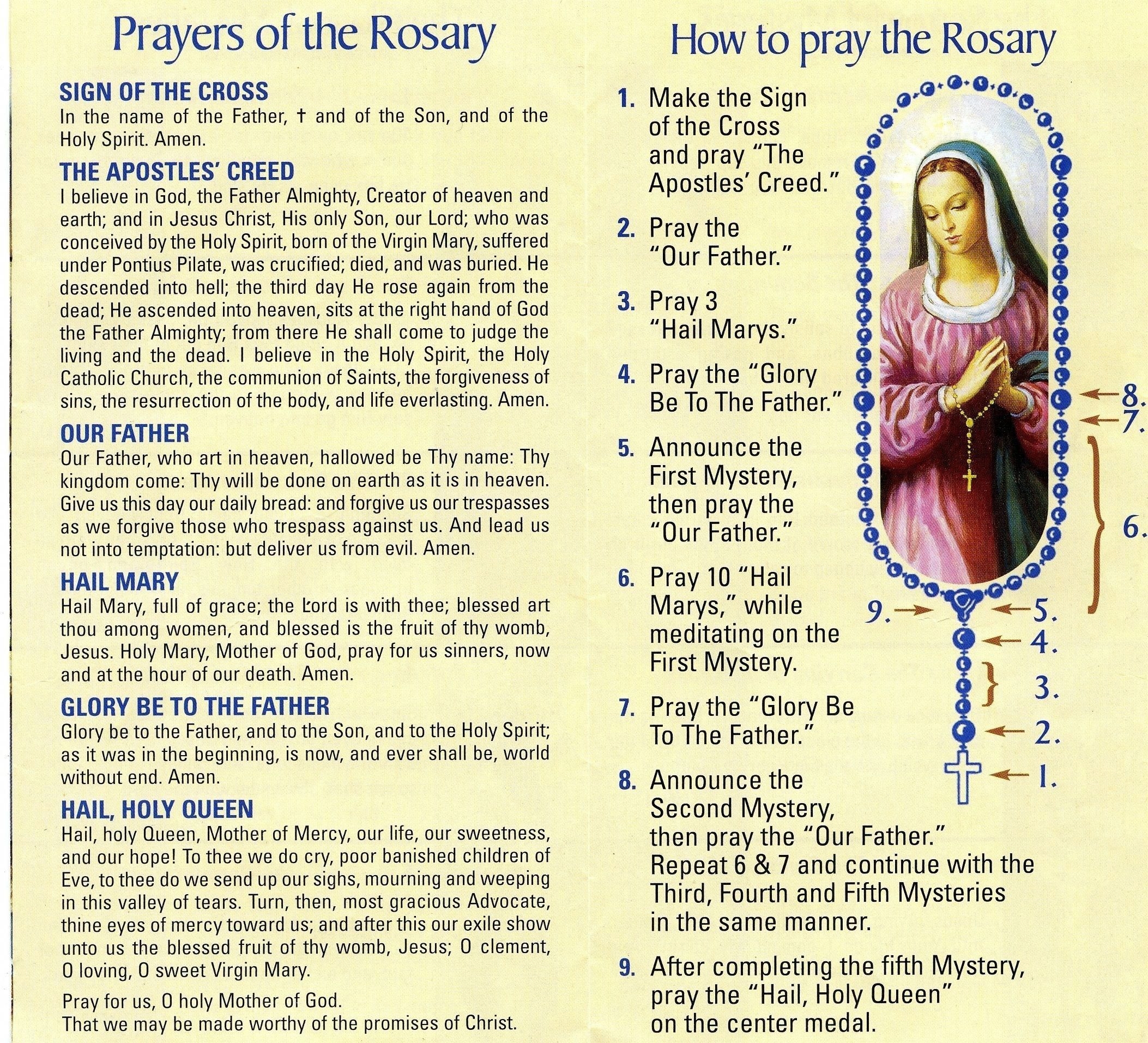 Rosary Prayer Card Printable Printable Calendars AT A GLANCE