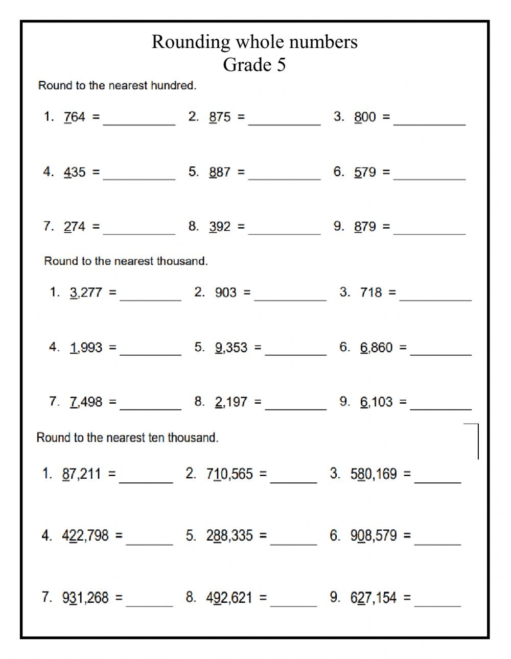 rounding numbers worksheets grade 3