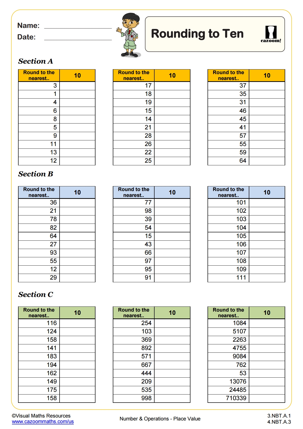 Rounding To The Nearest Ten PDF Printable Number And Operations 