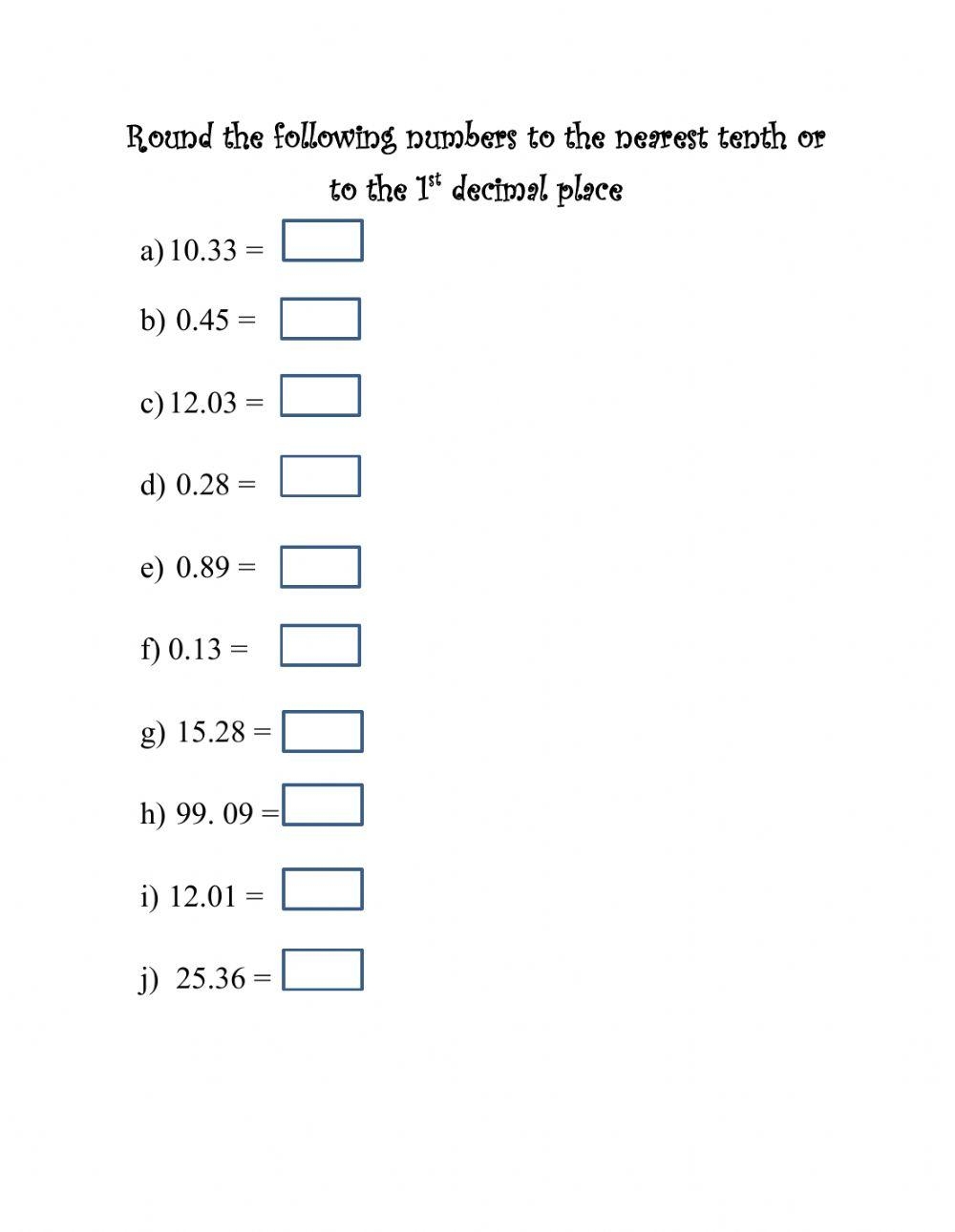 round to the nearest tenth worksheet