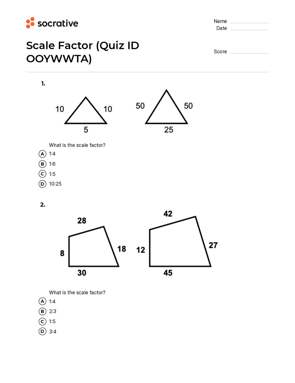 scale and scale factor worksheet