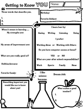 Science Themed Getting To Know You First Day Worksheet TPT