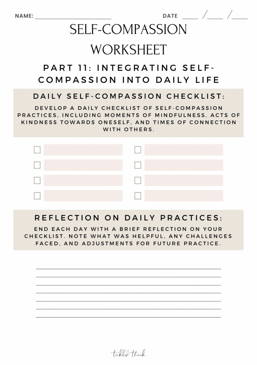 Self Compassion Worksheet Tickled Think