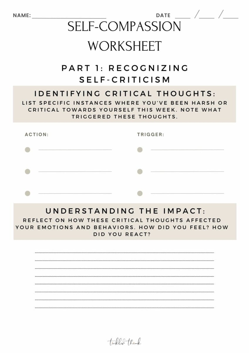 Self Compassion Worksheet Tickled Think