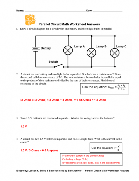 Series Parallel Circuit Worksheet