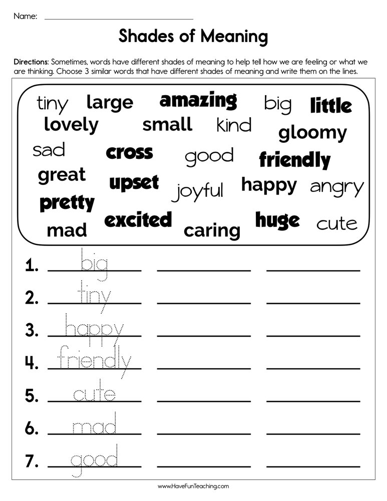 Shades Of Meaning Worksheets K5 Learning Worksheets Library