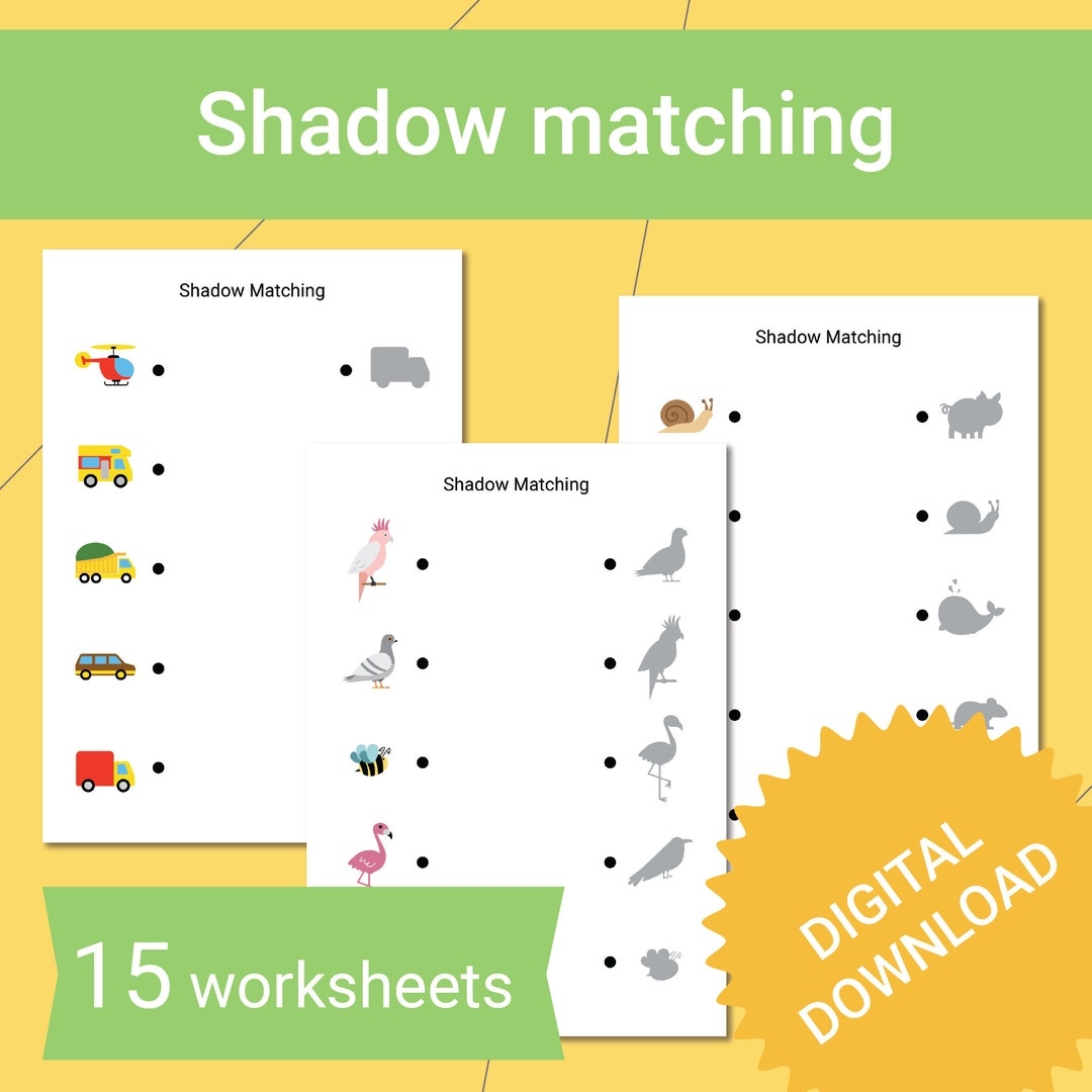 Shadow Matching Kids Printable Workbook First Learning Draw Lines 