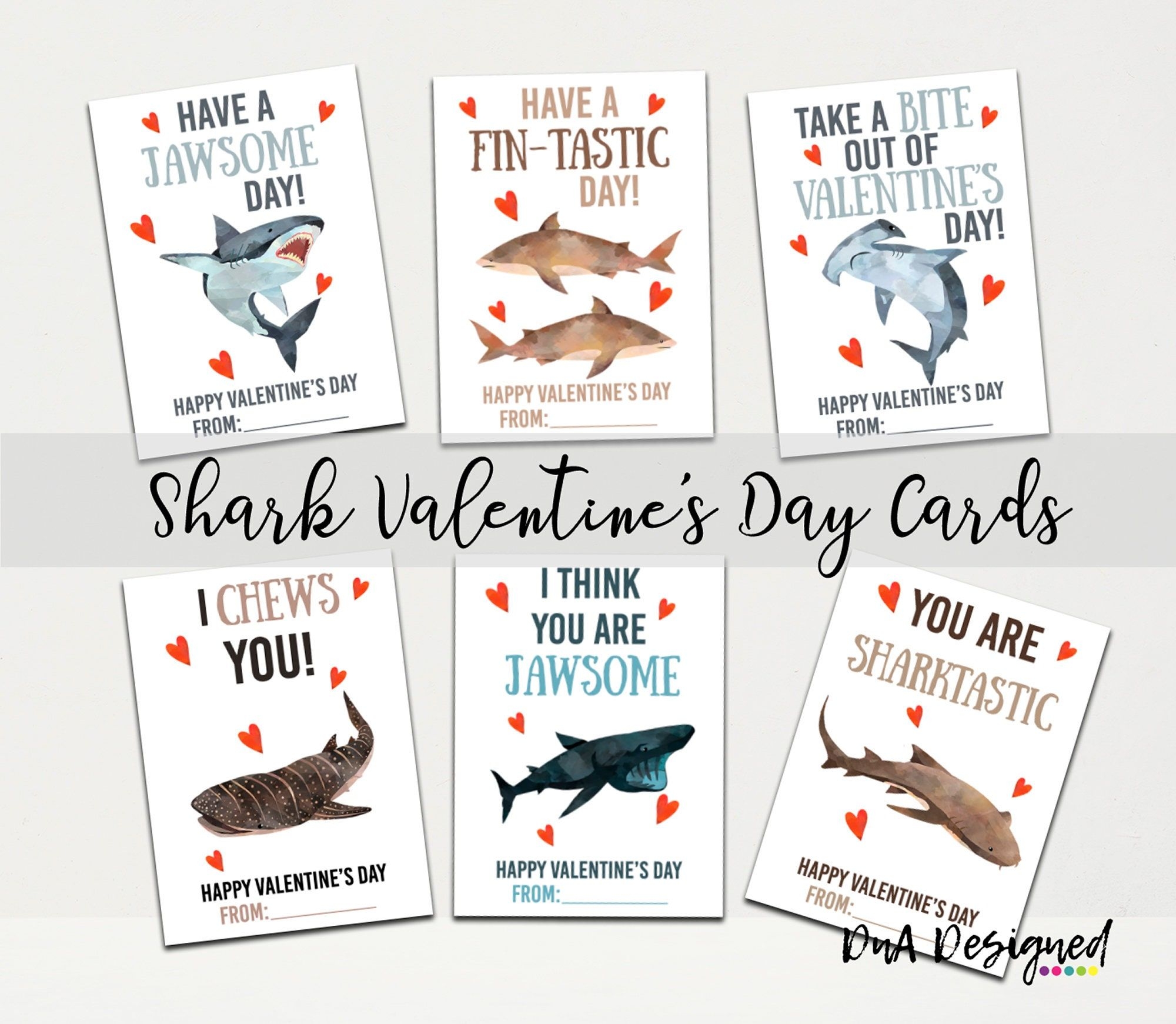 Shark Valentine DIY Editable Print Cards For Kids DIGITAL Sharks 
