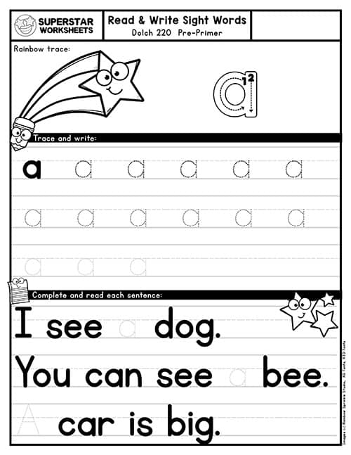 sight word tracing worksheets