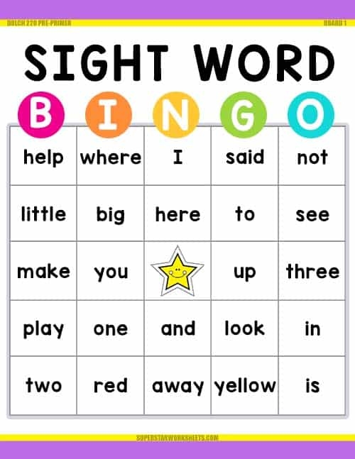 printable sight words cards