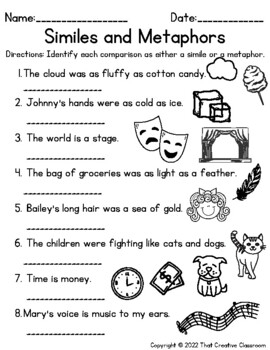 metaphor and simile worksheet