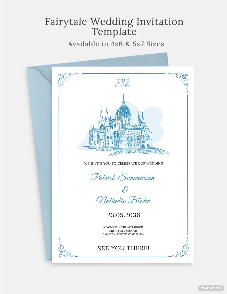 Simple Fairytale Wedding Invitation Template In PSD Illustrator Word 