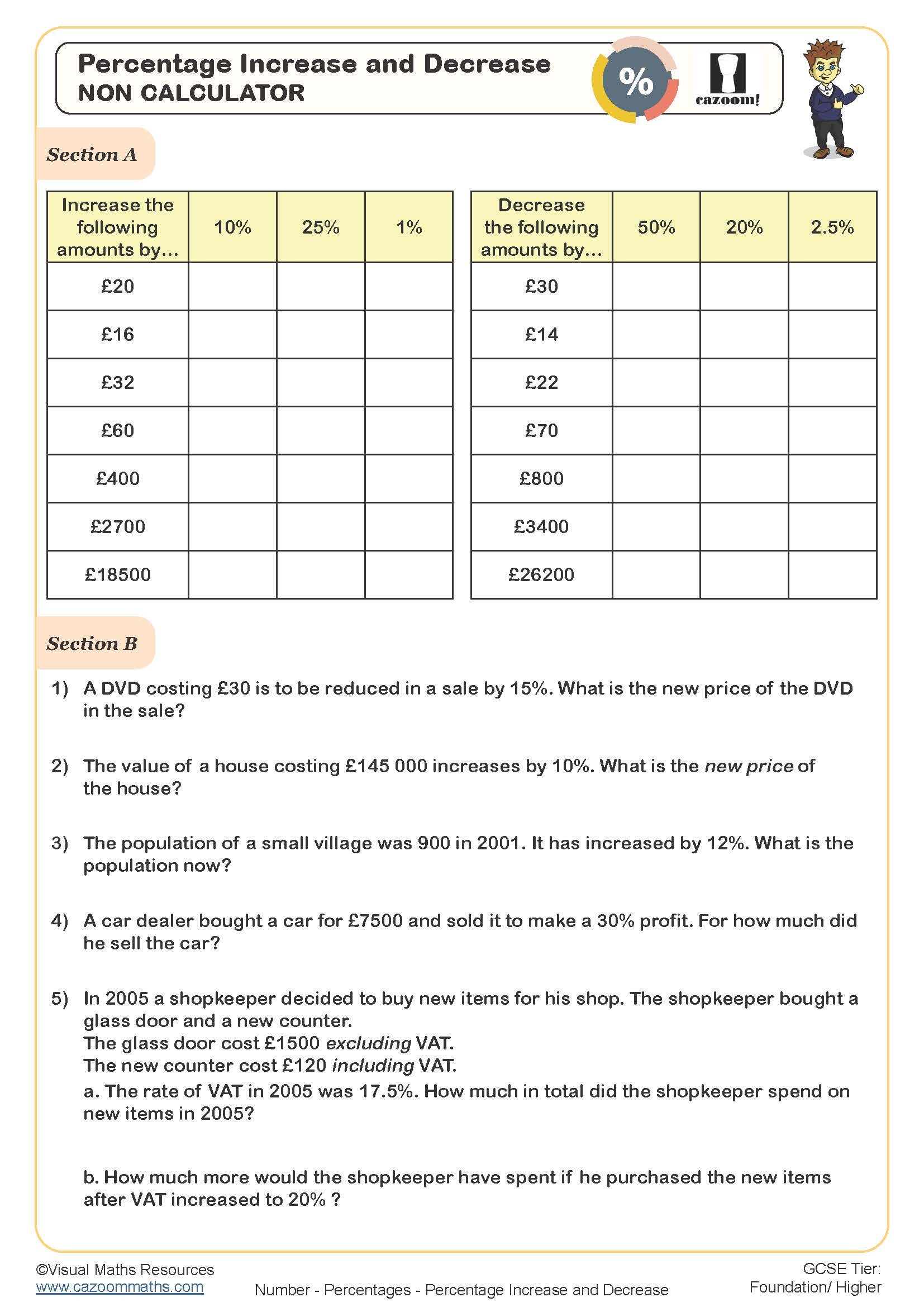  Simple Percentage Increase And Decrease Worksheet Worksheets Library
