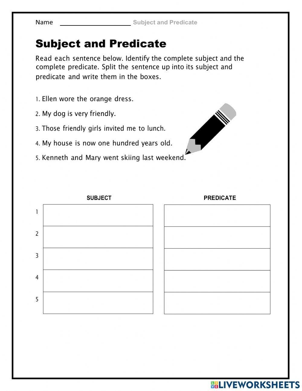 simple subject and predicate worksheets