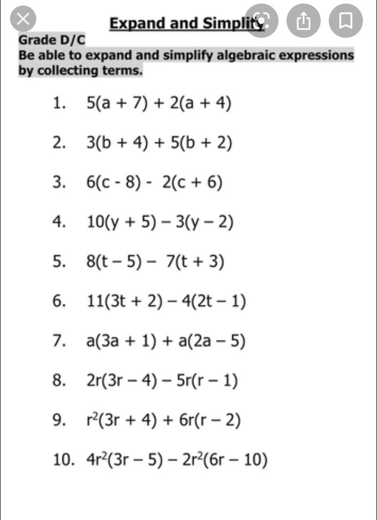 simplify algebraic expressions worksheet