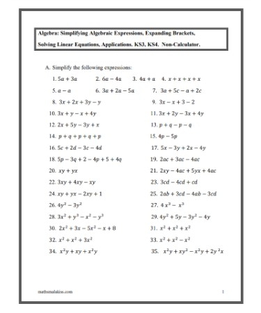 Simplifying Expressions Worksheet PDF Scouting Web