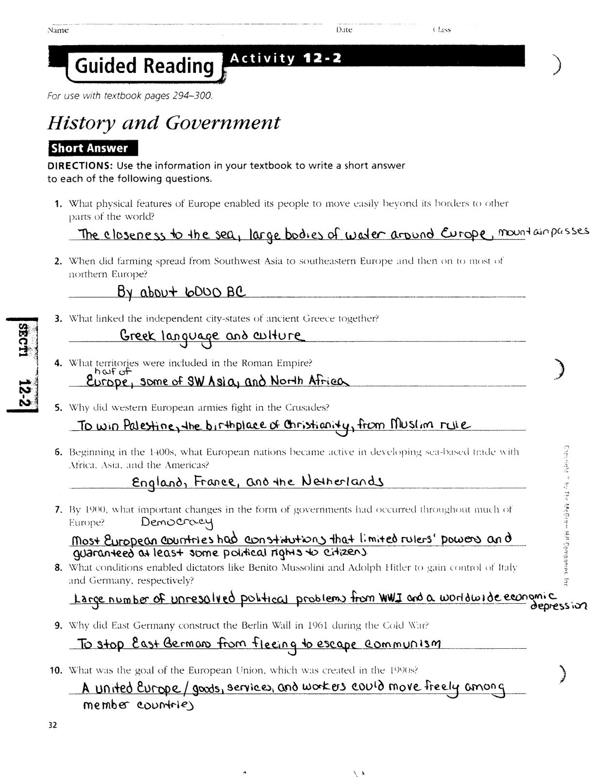 Skills Worksheet Directed Reading A Answer Key Db excel