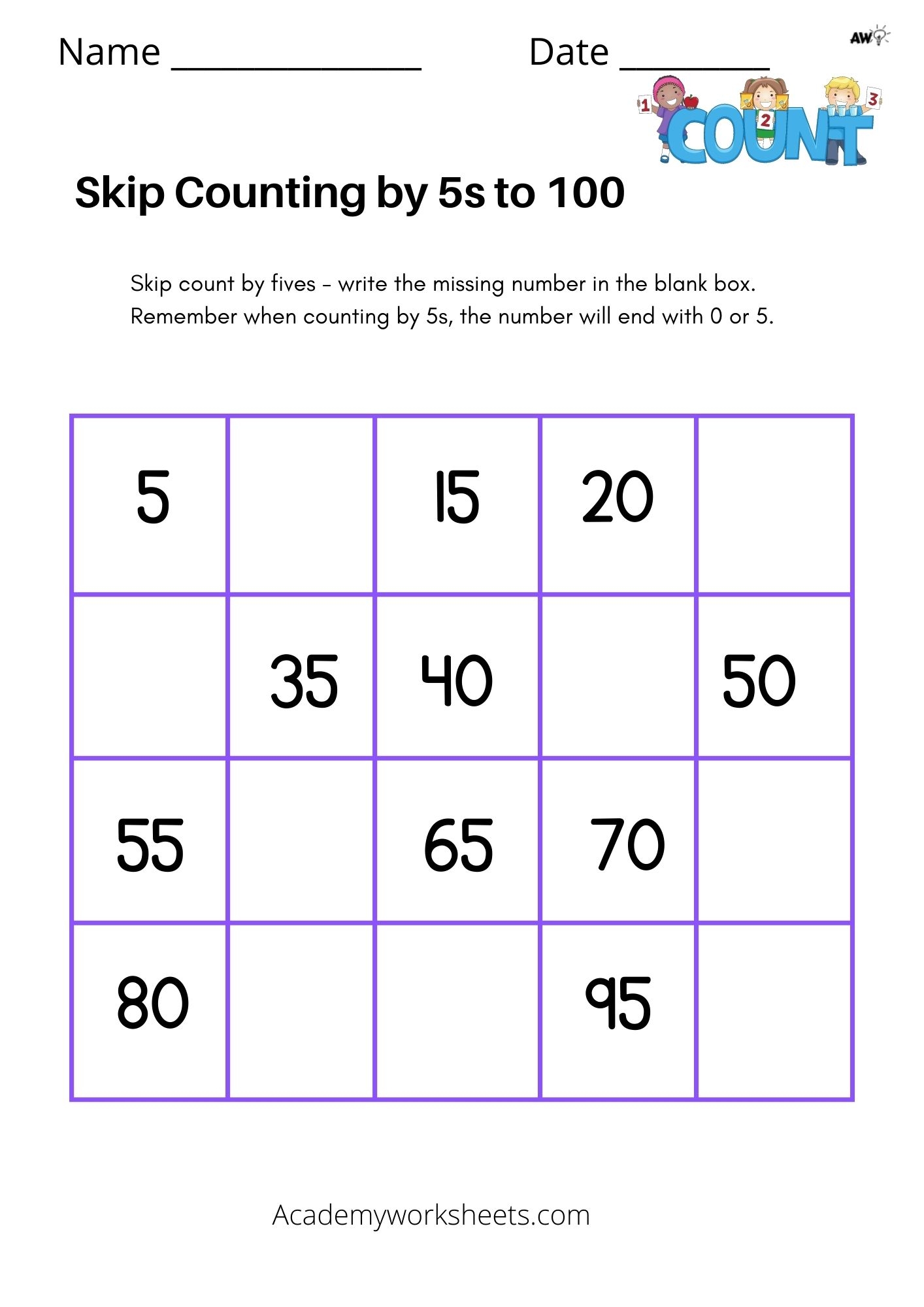 Skip Counting By 5 Worksheets PDF PDF Worksheets Library