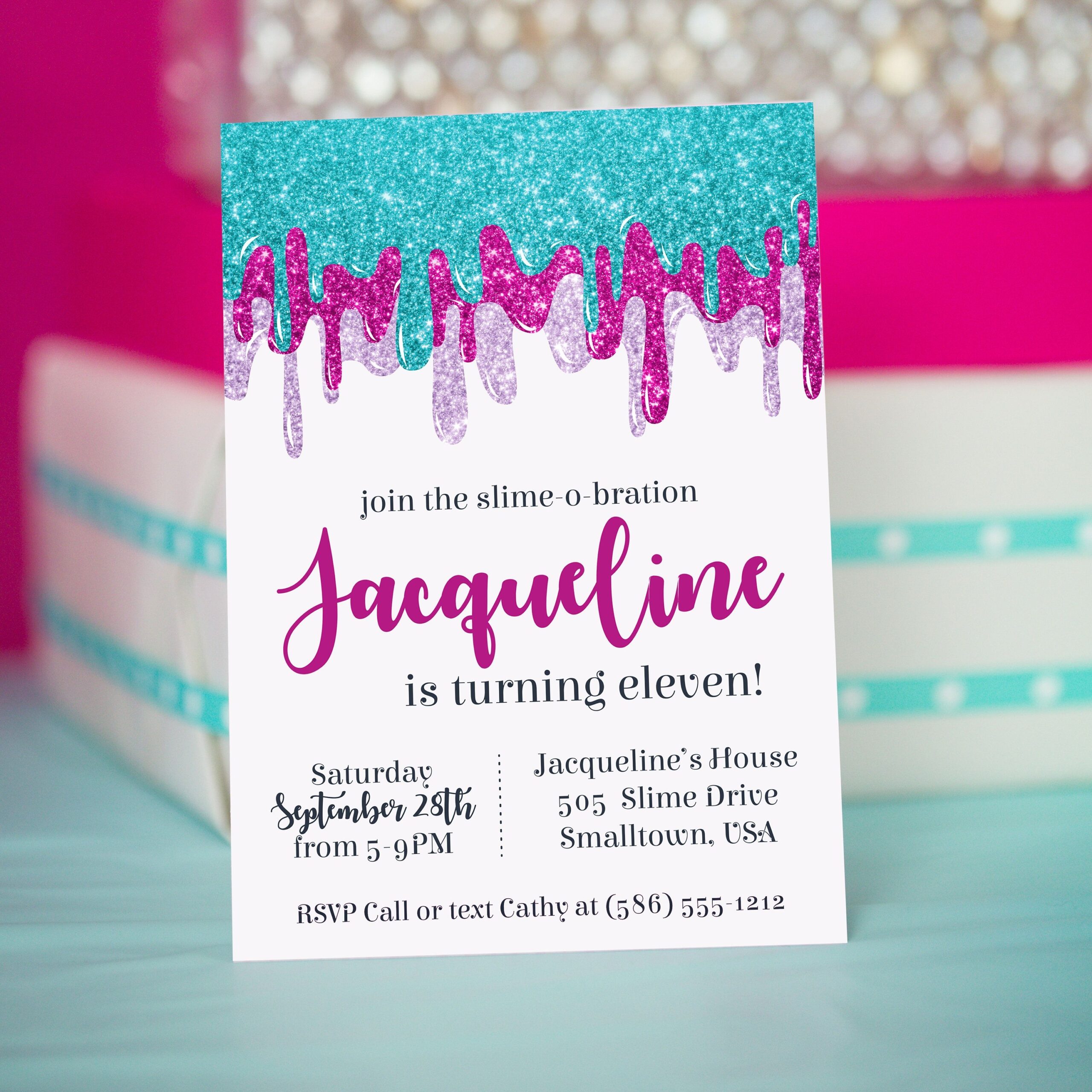 Slime Party Invitation In Pink Slime Birthday Party Invitation