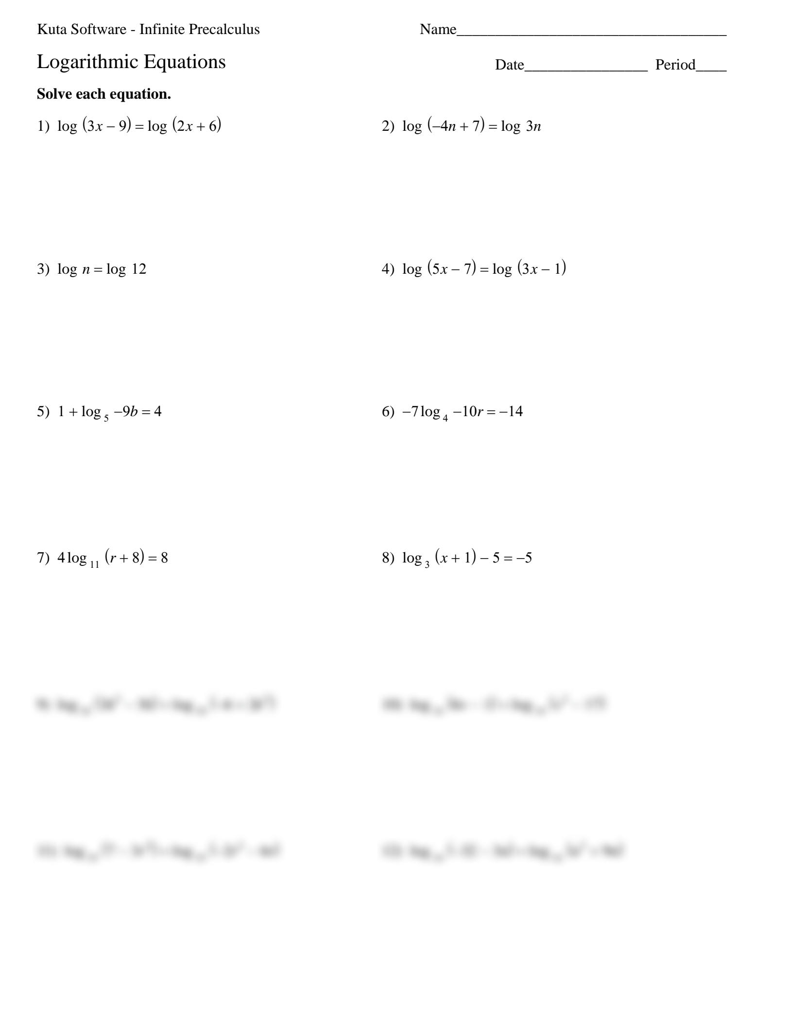 SOLUTION 03 Logarithmic Equations Simple Studypool Worksheets Library
