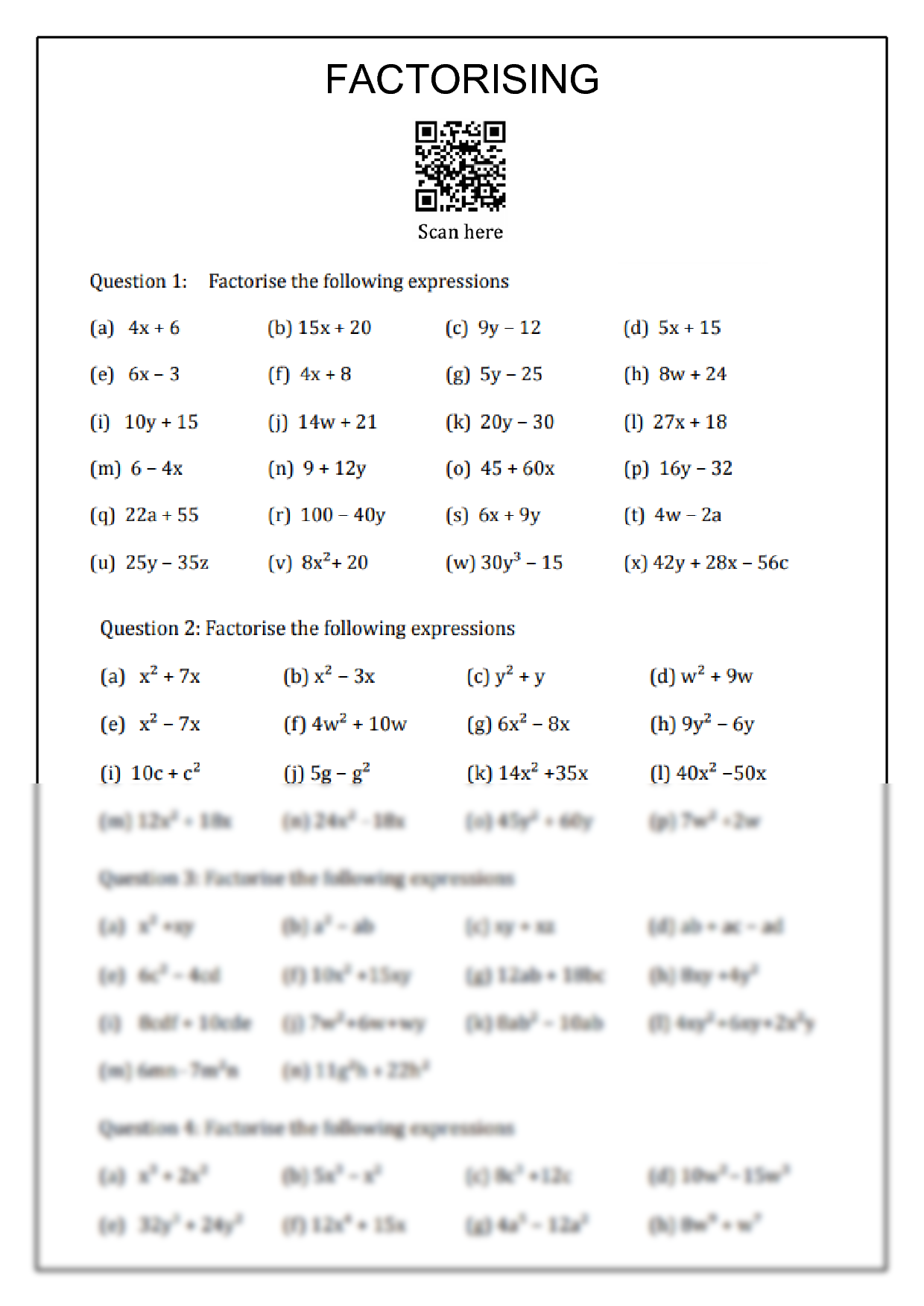 SOLUTION Factorising Worksheet Studypool Worksheets Library