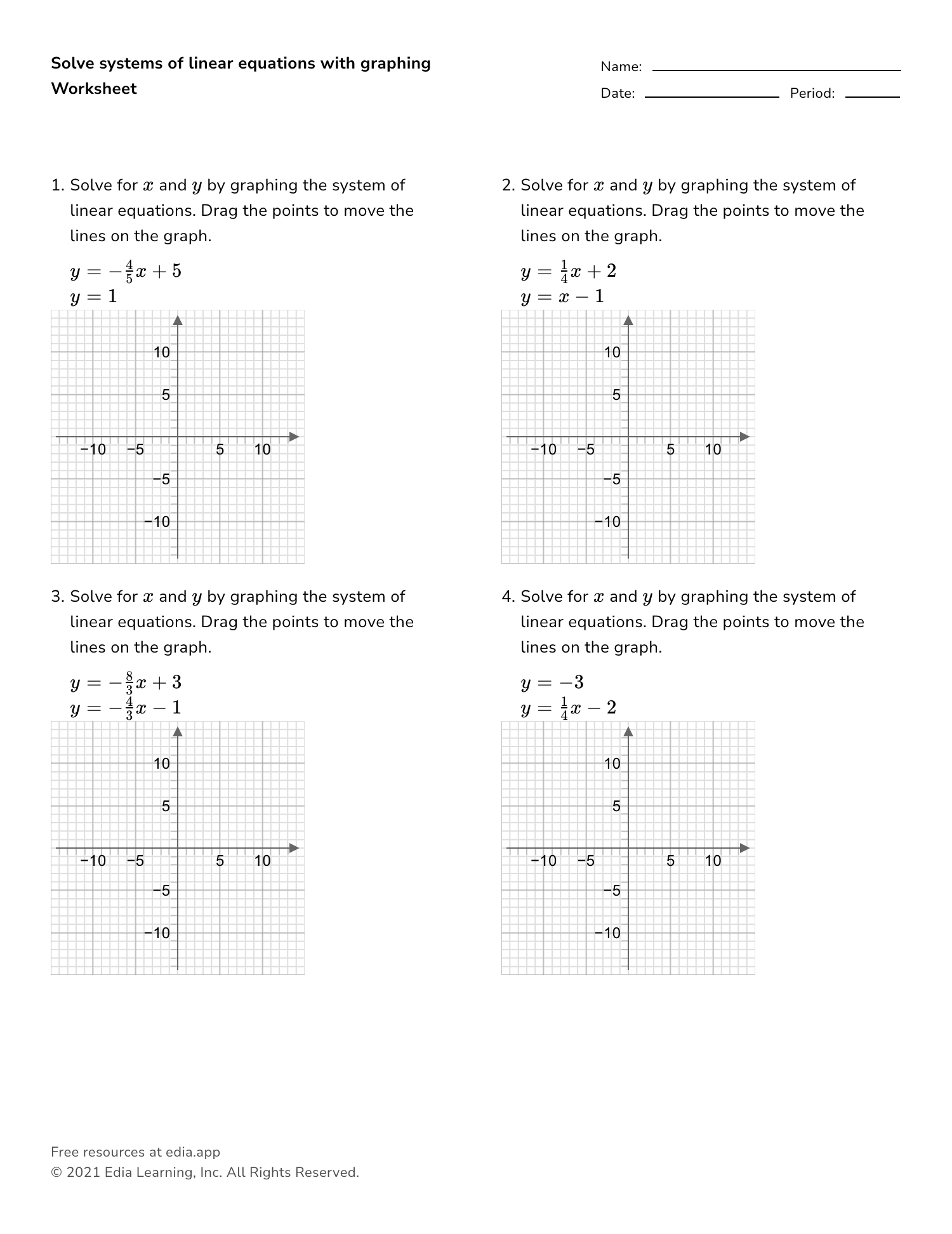 Solve Systems Of Linear Equations With Graphing Worksheet 