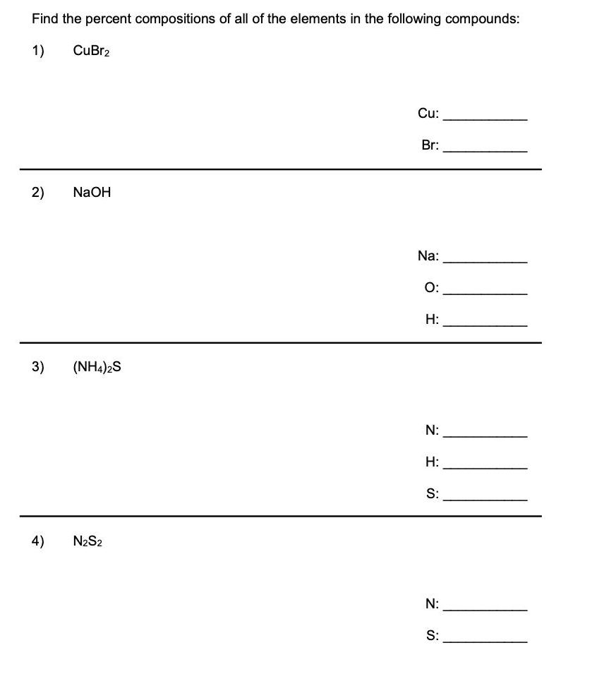 Solved Find The Percent Compositions Of All Of T SolutionInn 