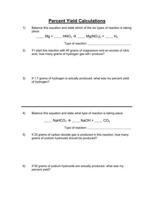 Solved Name Stoichiometry Percent Yield Worksheet SHOW ALL