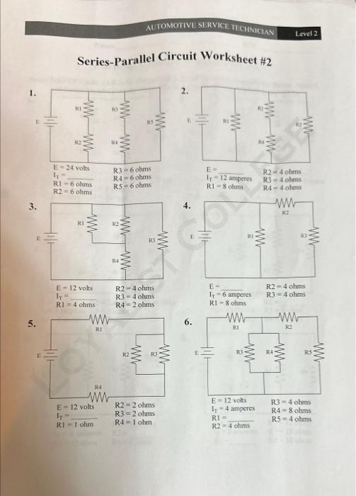 Solved Series Parallel Circuit Worksheet 2 E 24 Volis R2 6 
