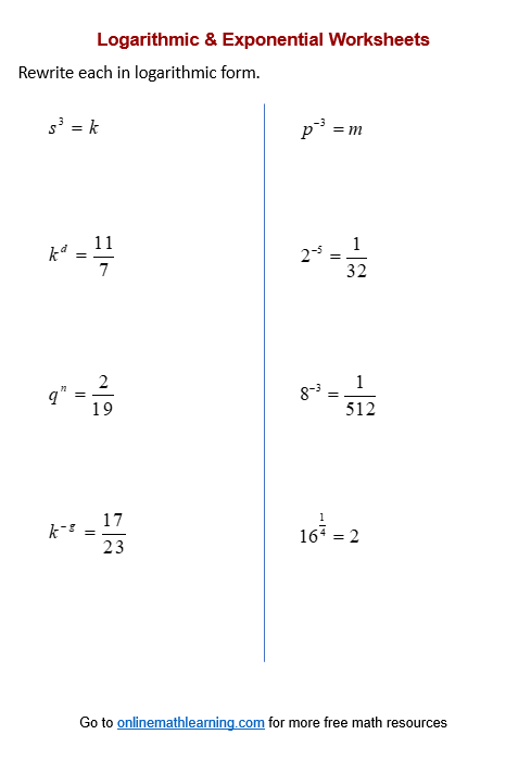 solve logarithmic equations worksheet