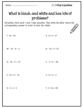 Solving Equations Activity Solving One Step Equations Worksheet 
