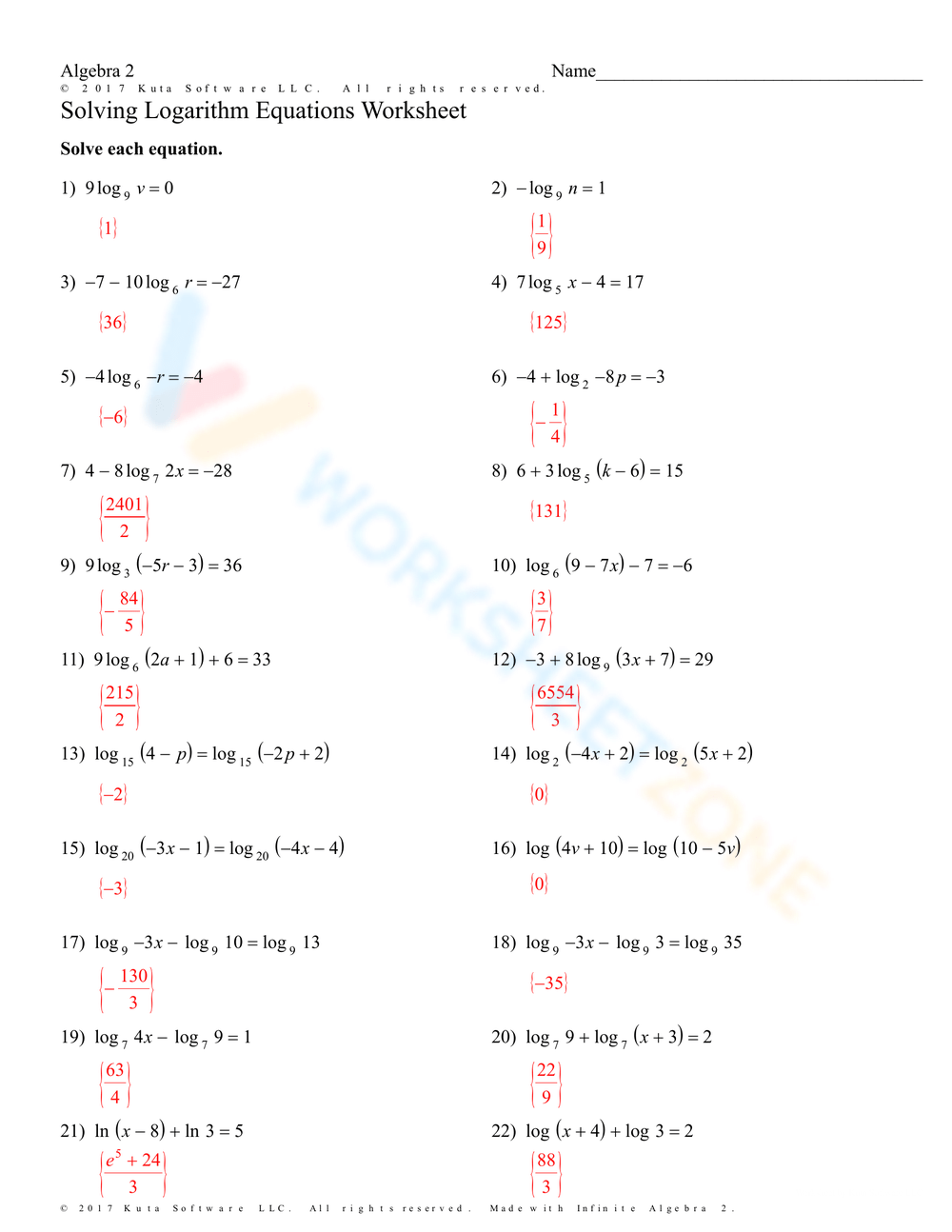Solving Exponential And Logarithmic Equations Guided Notes For 