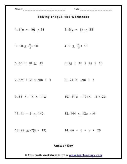solving inequality worksheets