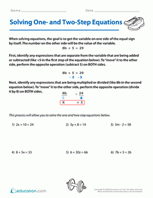Solving One And Two Step Equations Worksheet Education